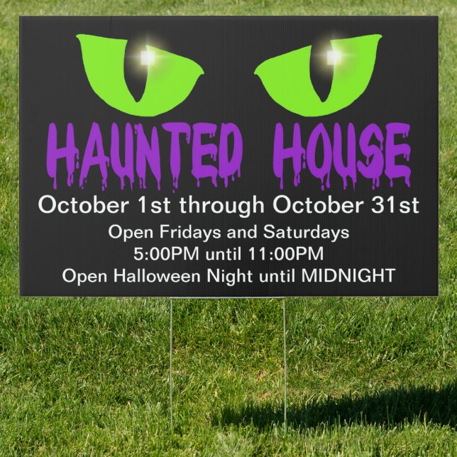 Yard Sign - "Haunted House" - Purple Lettering (Insitu)