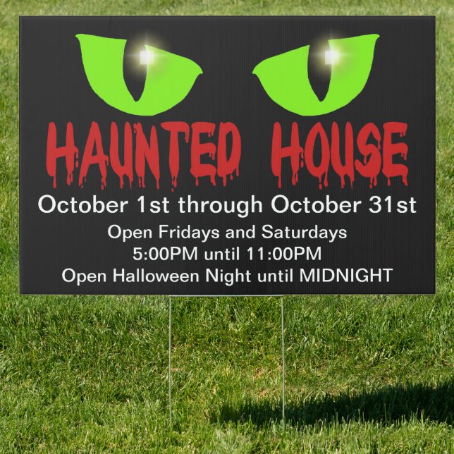 Yard Sign - "Haunted House" - Red Lettering (Insitu)