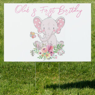 Yard Sign Pink Elephant Happy Birthday