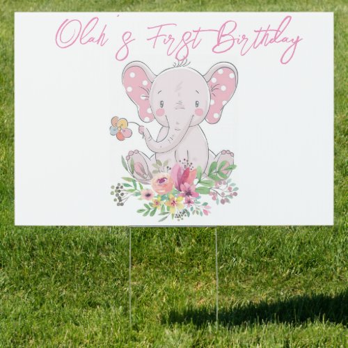 Yard Sign Pink Elephant Happy Birthday 