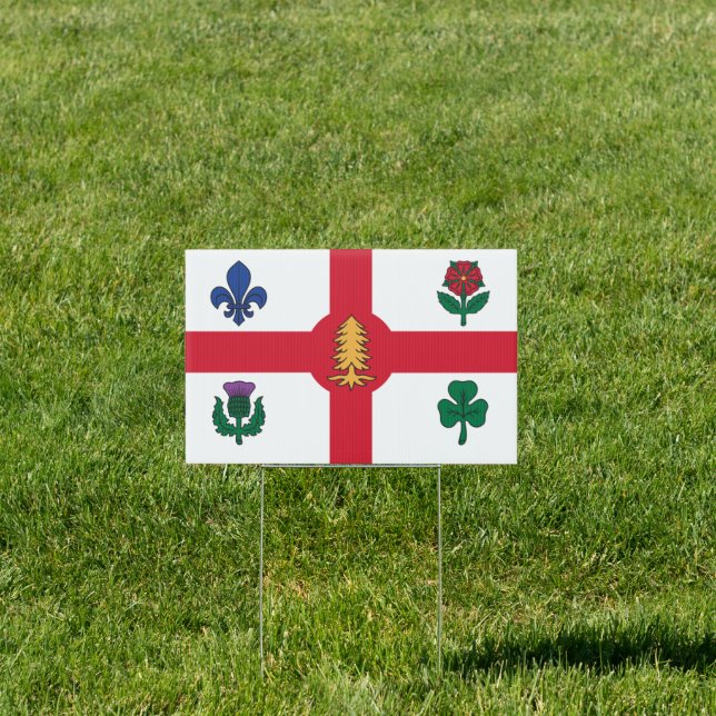 Yard Sign with flag of Montreal, Canada (Insitu)