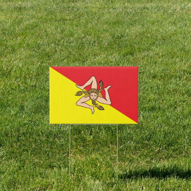Yard Sign with flag of Sicily, Italy (Insitu)