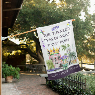 Yardi Gras Float House   Drive-By Mardi Gras Flag