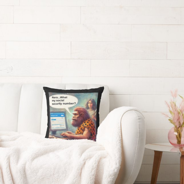 Yarg’s First Login: Banking Like a Caveman Throw Pillow (Couch)