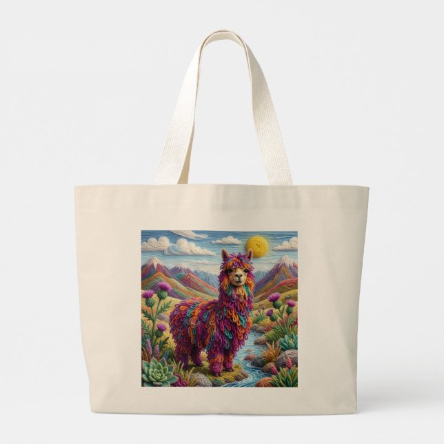 Yarn Alpaca By a Yarn Mountain Stream Large Tote Bag (Back)