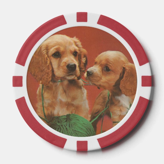 Yarn and Affection, Cocker Spaniels at Play Poker Chips (Front)