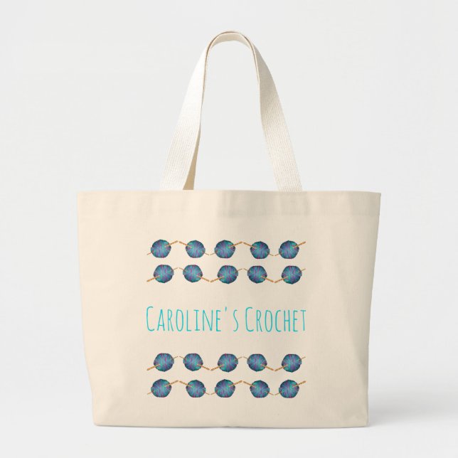 Yarn and crochet hook, personalised, your name large tote bag (Front)