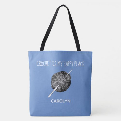 Yarn and crochet hook personalised your name tote bag