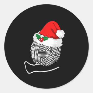 Yarn Ball Santa Knitting T Shirt Christmas Women's Classic Round Sticker