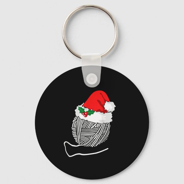 Yarn Ball Santa Knitting T Shirt Christmas Women's Keychain (Front)