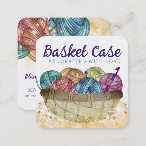 Yarn basket crochet hooks homespun crafts square business card