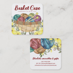 Yarn basket knitting needles knitter crafts square business card