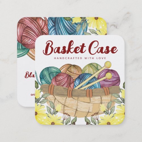 Yarn basket knitting needles knitter crafts square square business card