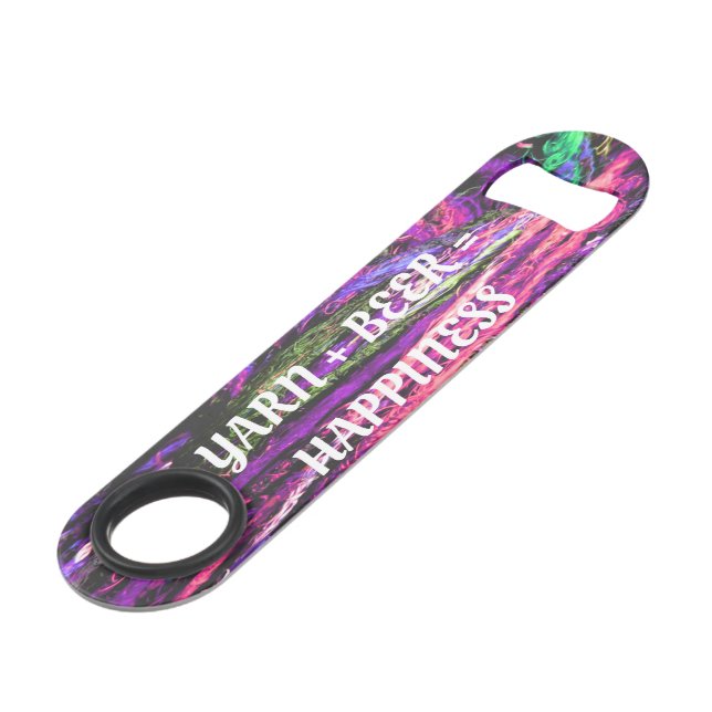 Yarn + Beer = Happiness Beer Bottle Opener (Front Angled)