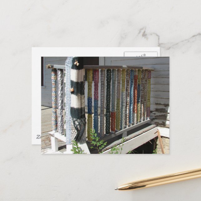 Yarn Bombed Abandoned House Porch in Iowa Postcard (Front/Back In Situ)