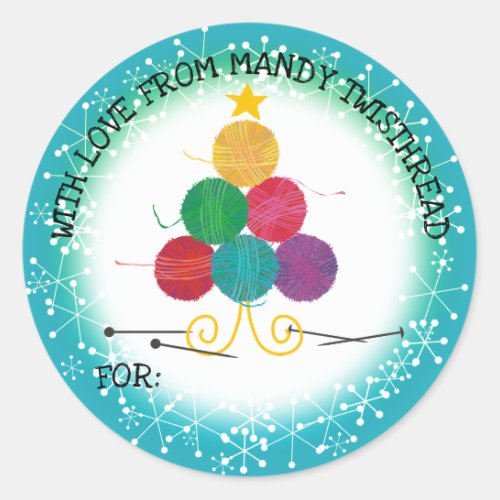 Yarn christmas tree knitting needles crafts classic round sticker