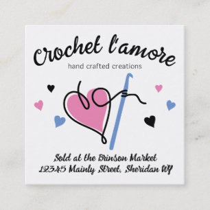 Yarn crafts crochet hook hearts square business card