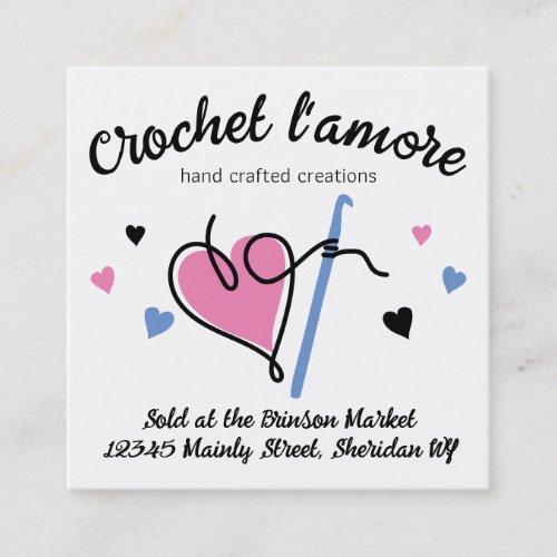 Yarn crafts crochet hook hearts square business card