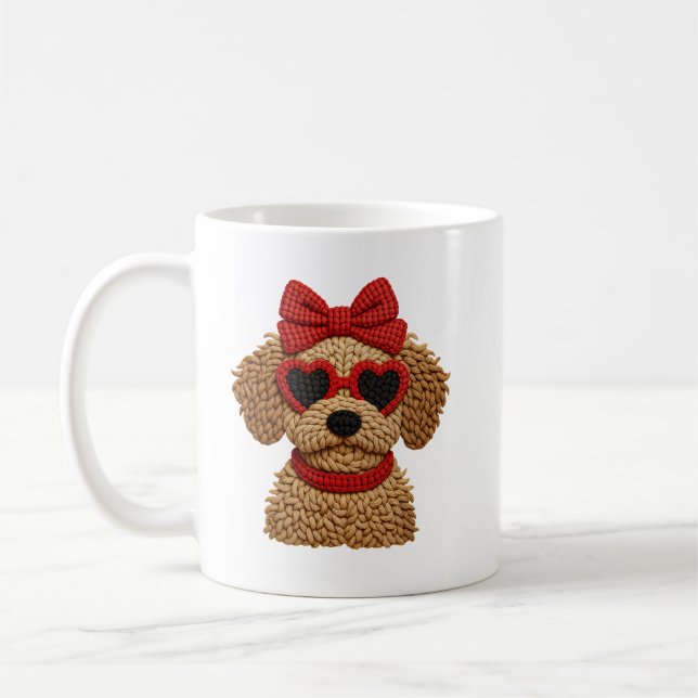 Yarn Crochet Dog Valentine Cute Love Aesthetic Art Coffee Mug (Left)