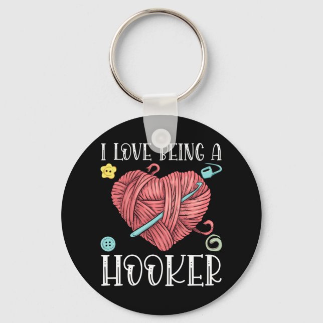 Yarn Crocheting Knitting Day Keychain (Front)