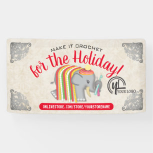 Yarn elephant crochet hook Christmas craft show Banner
