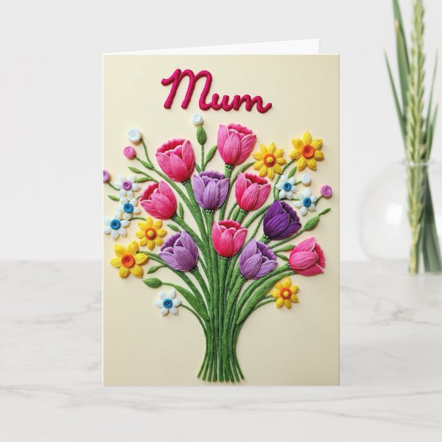 Yarn Floral Mums Day Card (Front)