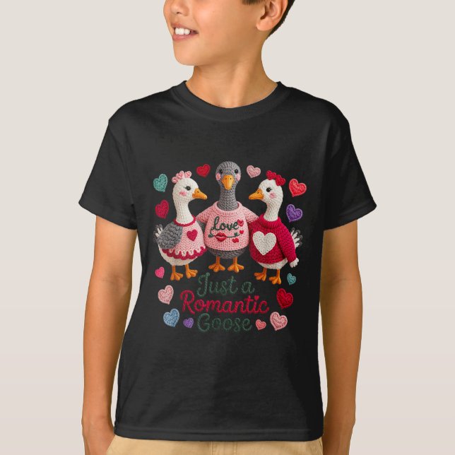 Yarn Funny Valentine Just A Romantic Goose Hearts  T-Shirt (Front)