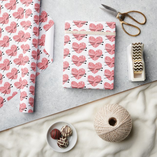 Yarn Heart Crafts + Knitting Needles Wrapping Paper (Crafts)