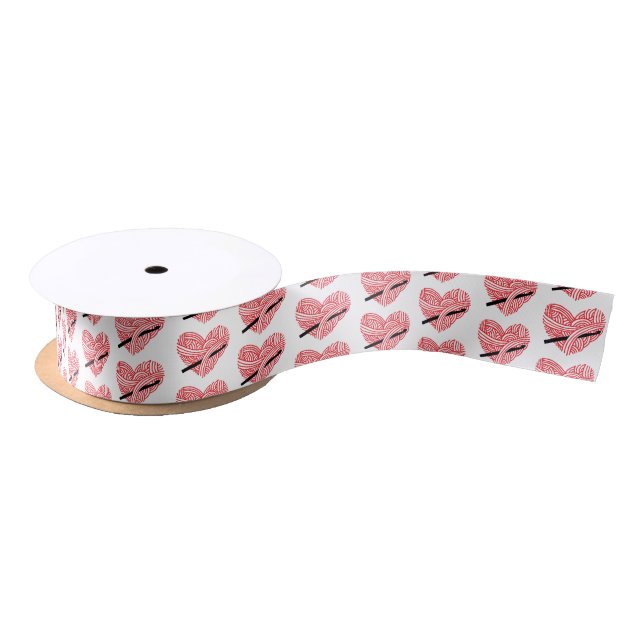 Yarn Heart + Crochet Hook Red Crafts Satin Ribbon (Spool)