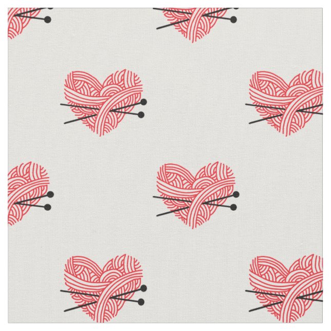 Yarn Heart & Knitting Needles Crafts Pattern Fabric (Close Up)