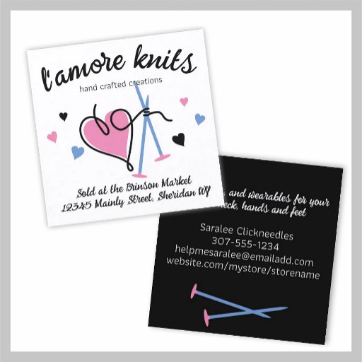 Customizable Heart yarn love knitting needles business cards