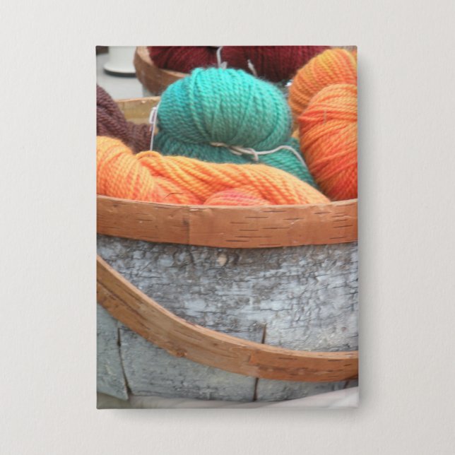 Yarn in birch bark basket button (Front)