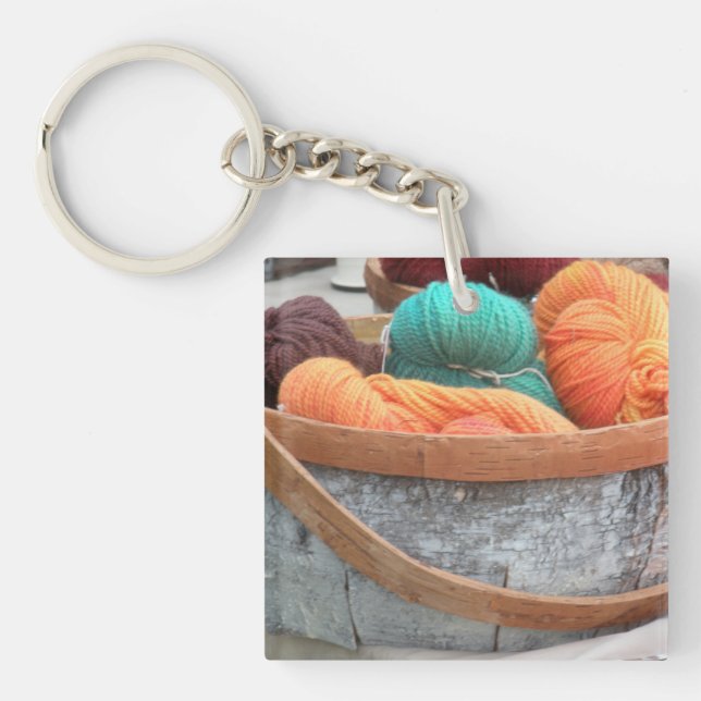 Yarn in birch bark basket keychain (Front)