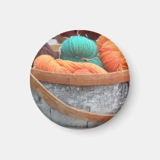 Yarn in birch bark basket magnet