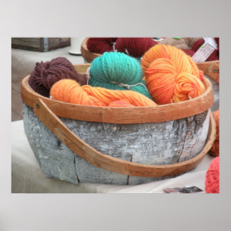 Yarn in birch bark basket poster