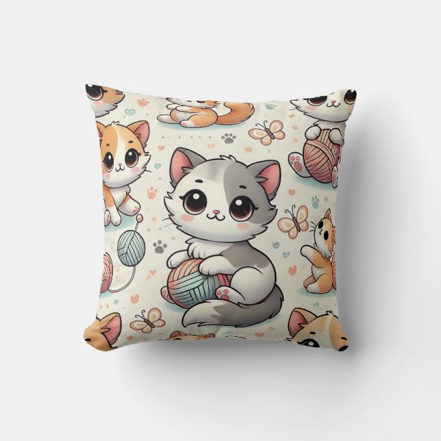 Yarn Kittens Throw Pillow (Front)