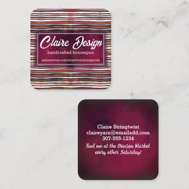 Yarn knitter knitting crochet homespun crafts busi square business card (Front/Back)