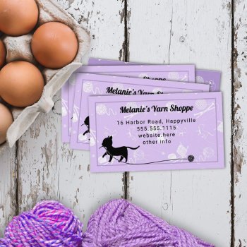 Yarn Knitting Cat With Yarn Lavender Business Card by pamdicar at Zazzle