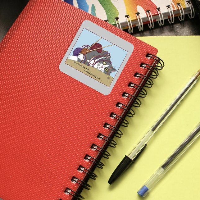 Yarn Knitting Funny Cat Square Sticker (Creator Uploaded)