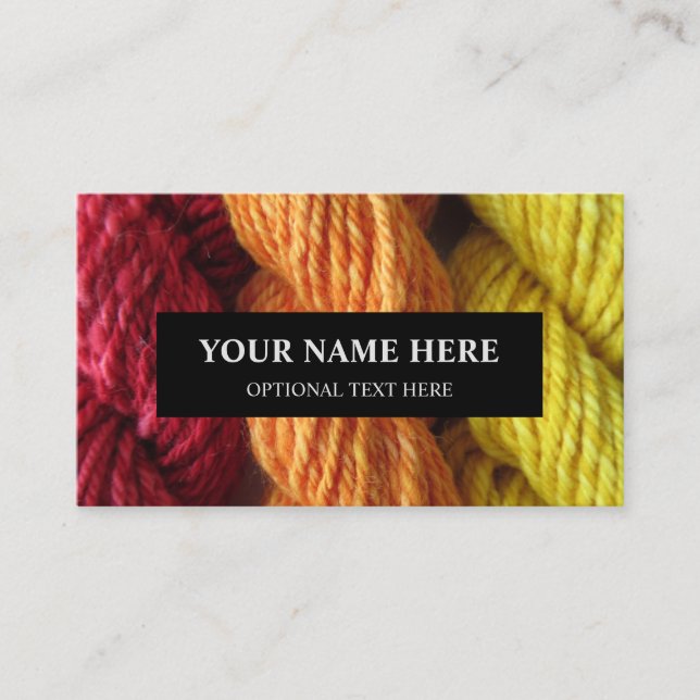 Yarn Knitting Handspun Red Orange Yellow Photo Business Card (Front)