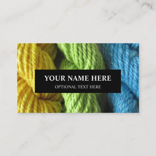 Yarn Knitting Handspun Yellow Green Blue Photo Business Card (Front)