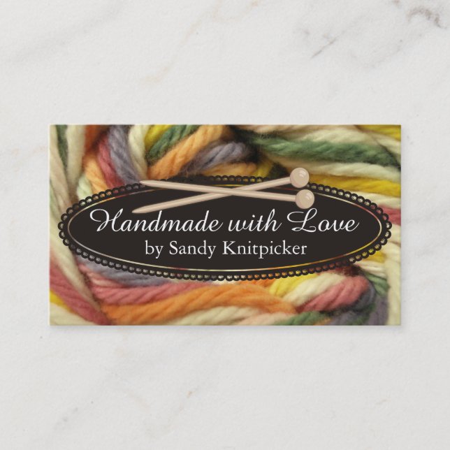 Yarn knitting needles crochet colorful yarn business card (Front)