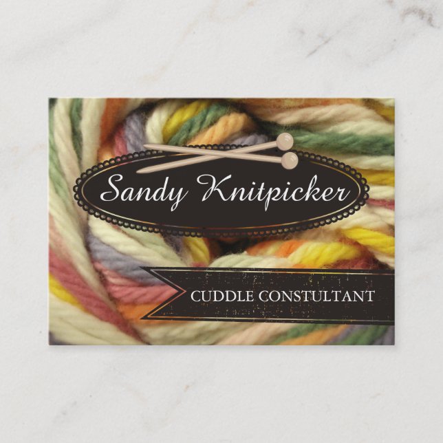 Yarn knitting needles crochet colorful yarn business card (Front)