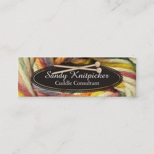 Yarn knitting needles crochet colorful yarn mini business card (Front)