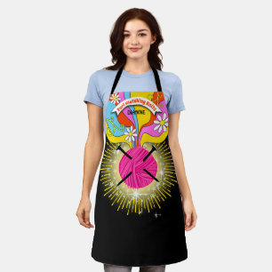 Yarn knitting needles groovy hippie rainbow crafts apron
