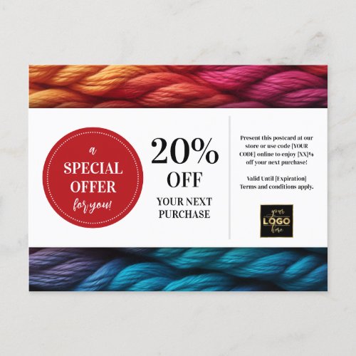 Yarn Knitting Sewing Fabric Custom Coupon Discount Postcard