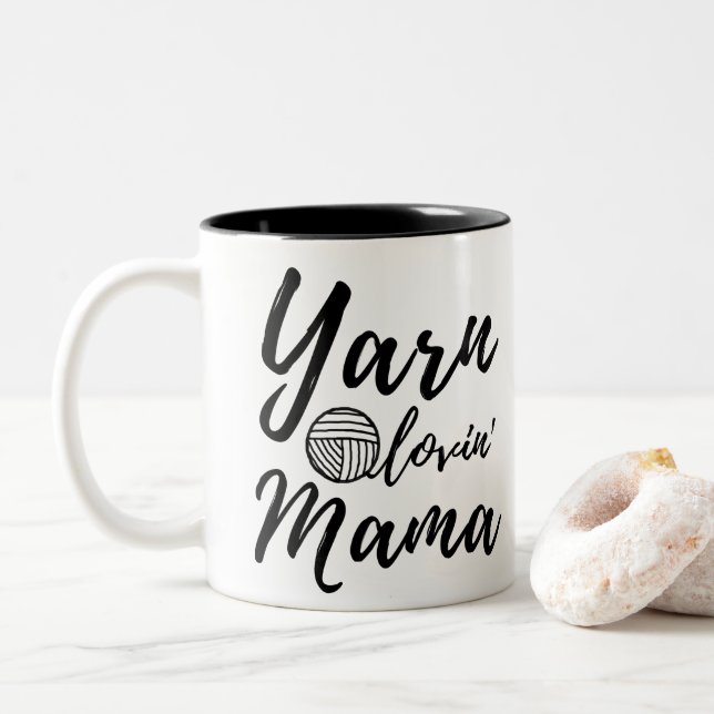 Yarn Loving Mama • Knit Crochet Crafts Two-Tone Coffee Mug (With Donut)