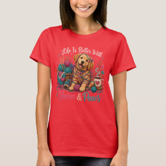 Yarn & Paws Golden Retriever Knitting & Crochet T- T-Shirt