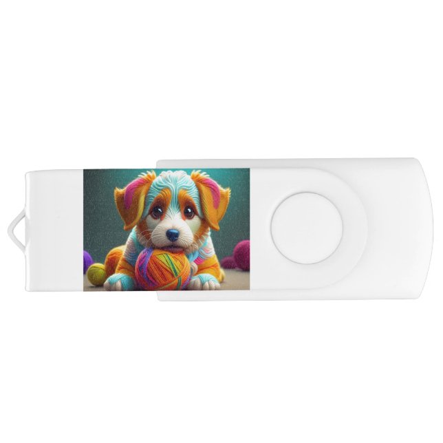 Yarn Puppy Colorful Doggy Made of Yarn Flash Drive (Back)