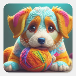 Yarn Puppy Colorful Doggy Made of Yarn Square Sticker